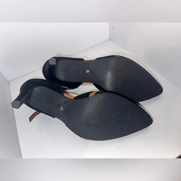 Seychelle Heritage 2 tone stretch ankle strap suede t-strap 3.5in stiletto sz8 - Picture 7 of 8